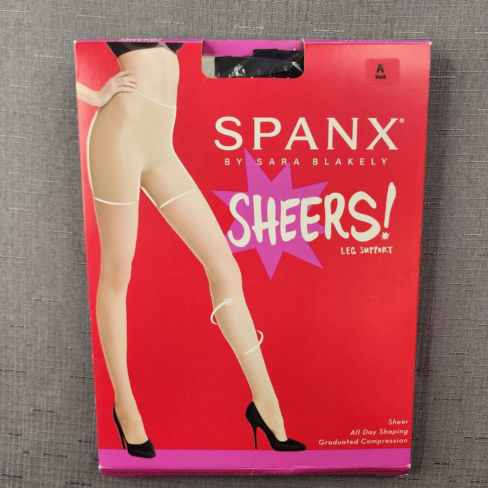Spanx Sheers Leg Support Shaping Pantyhose Black Size A NEW Compression